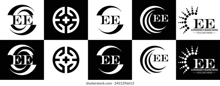 EE logo. E E design. White EE letter. EE, E E letter logo design. Initial letter EE linked circle uppercase monogram logo.