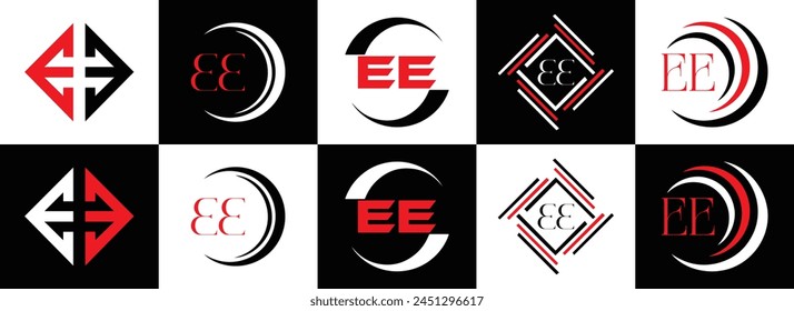 EE logo. E E design. White EE letter. EE, E E letter logo design. Initial letter EE linked circle uppercase monogram logo.