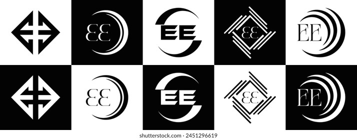 EE logo. E E design. White EE letter. EE, E E letter logo design. Initial letter EE linked circle uppercase monogram logo.