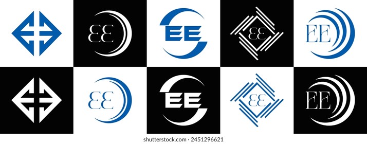 EE logo. E E design. White EE letter. EE, E E letter logo design. Initial letter EE linked circle uppercase monogram logo.