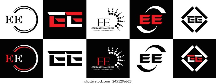 EE logo. E E design. White EE letter. EE, E E letter logo design. Initial letter EE linked circle uppercase monogram logo.