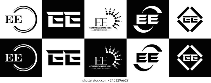 EE logo. E E design. White EE letter. EE, E E letter logo design. Initial letter EE linked circle uppercase monogram logo.