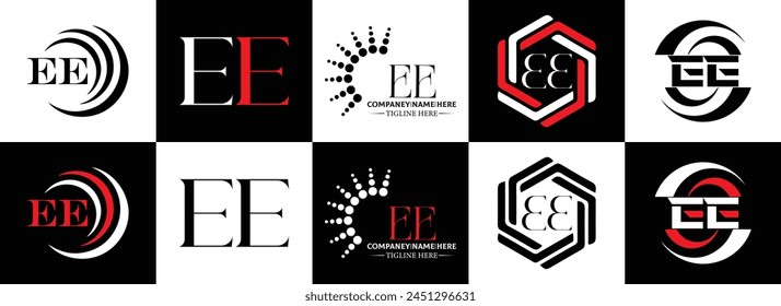 EE logo. E E design. White EE letter. EE, E E letter logo design. Initial letter EE linked circle uppercase monogram logo.