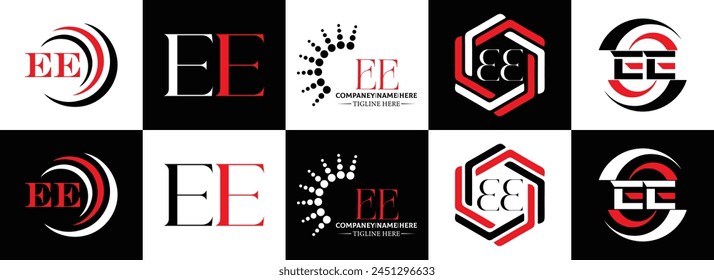 EE logo. E E design. White EE letter. EE, E E letter logo design. Initial letter EE linked circle uppercase monogram logo.