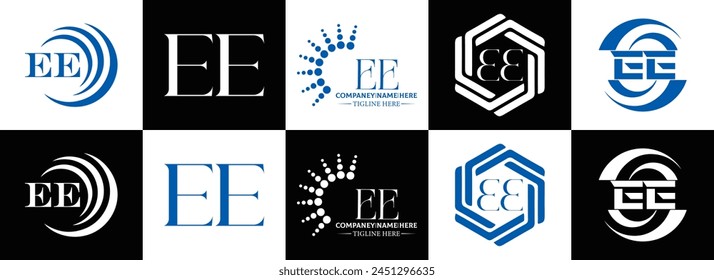 EE logo. E E design. White EE letter. EE, E E letter logo design. Initial letter EE linked circle uppercase monogram logo.