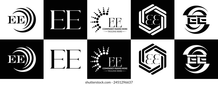 EE logo. E E design. White EE letter. EE, E E letter logo design. Initial letter EE linked circle uppercase monogram logo.