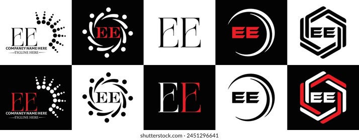 EE logo. E E design. White EE letter. EE, E E letter logo design. Initial letter EE linked circle uppercase monogram logo.