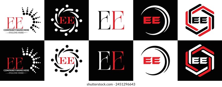 EE logo. E E design. White EE letter. EE, E E letter logo design. Initial letter EE linked circle uppercase monogram logo.