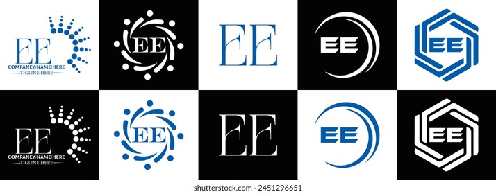 EE logo. E E design. White EE letter. EE, E E letter logo design. Initial letter EE linked circle uppercase monogram logo.