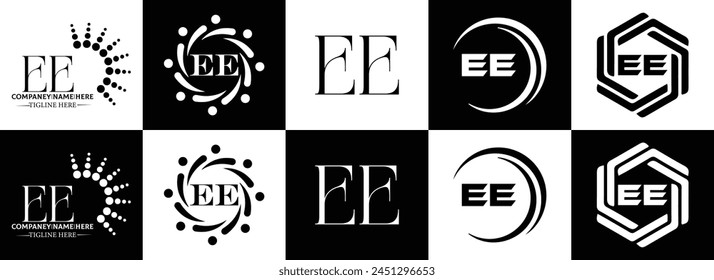 EE logo. E E design. White EE letter. EE, E E letter logo design. Initial letter EE linked circle uppercase monogram logo.