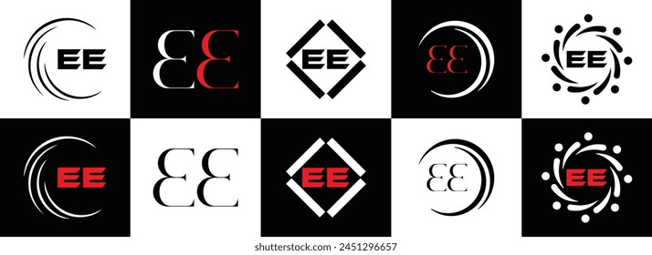 EE logo. E E design. White EE letter. EE, E E letter logo design. Initial letter EE linked circle uppercase monogram logo.