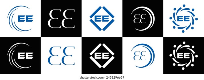 EE logo. E E design. White EE letter. EE, E E letter logo design. Initial letter EE linked circle uppercase monogram logo.