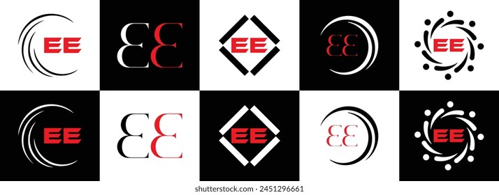 EE logo. E E design. White EE letter. EE, E E letter logo design. Initial letter EE linked circle uppercase monogram logo.