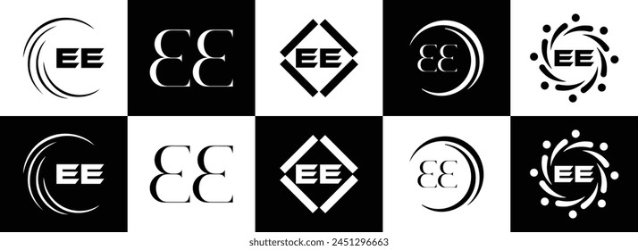 EE logo. E E design. White EE letter. EE, E E letter logo design. Initial letter EE linked circle uppercase monogram logo.