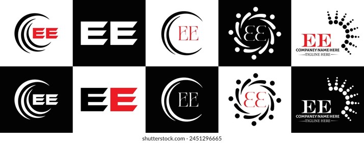 EE logo. E E design. White EE letter. EE, E E letter logo design. Initial letter EE linked circle uppercase monogram logo.