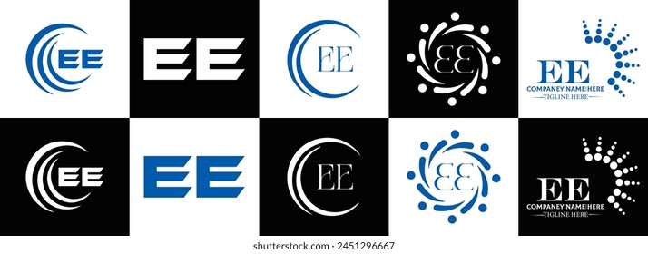 EE logo. E E design. White EE letter. EE, E E letter logo design. Initial letter EE linked circle uppercase monogram logo.