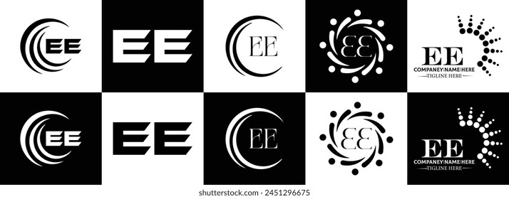 EE logo. E E design. White EE letter. EE, E E letter logo design. Initial letter EE linked circle uppercase monogram logo.