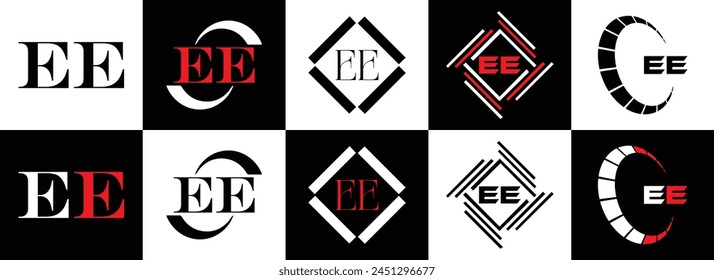 EE logo. E E design. White EE letter. EE, E E letter logo design. Initial letter EE linked circle uppercase monogram logo.