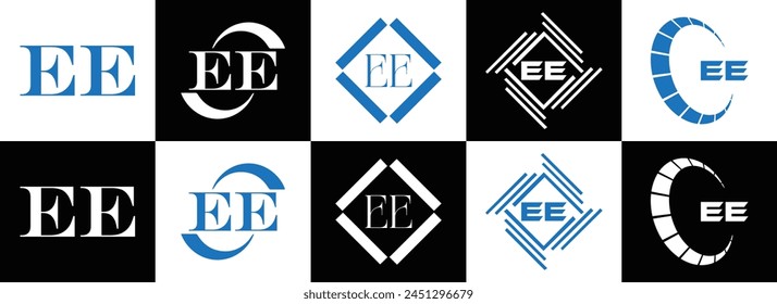 EE logo. E E design. White EE letter. EE, E E letter logo design. Initial letter EE linked circle uppercase monogram logo.