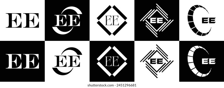 EE logo. E E design. White EE letter. EE, E E letter logo design. Initial letter EE linked circle uppercase monogram logo.