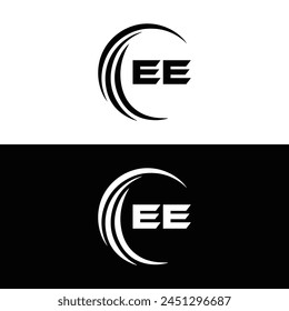 EE logo. E E design. White EE letter. EE, E E letter logo design. Initial letter EE linked circle uppercase monogram logo.