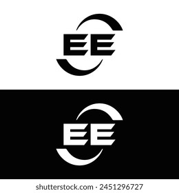 EE logo. E E design. White EE letter. EE, E E letter logo design. Initial letter EE linked circle uppercase monogram logo.