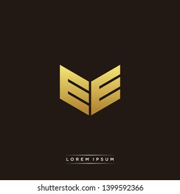 EE Logo Letter Initial Logo Designs Templete with Gold and Black Background