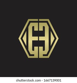 EE Logo monogram with hexagon line rounded design template with gold colors