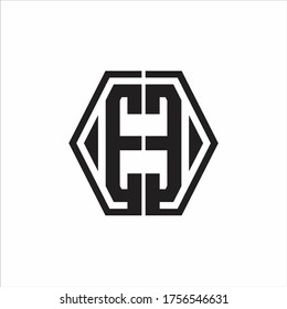 EE Logo monogram with hexagon line rounded design template on white background