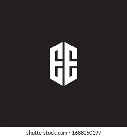 EE Logo monogram with hexagon shape style design template isolated on black background
