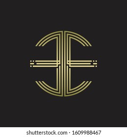 EE Logo monogram triple ribbon style line design template isolated with gold color