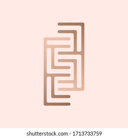 EE monogram logo. Letter e creative typographic icon. Line lettering sign.Golden alphabet initials isolated on light pink background. Modern,beauty style geometric characters for company branding.