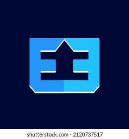 EE monogram logo. Letter e typographic icon. Lettering sign isolated on dark background. Alphabet initials. Modern, design, geometric, web, tech, emblem style characters. Blue color.