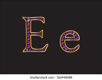 Ee in stunning amethyst precious round jewels set into a 2-level gold gradient channel setting, isolated on black. Vector EPS-10 file, transparency used. 