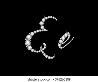 Ee in stunning Diamond Script precious round jewels, isolated on black. Vector EPS-10 file, transparency used. 