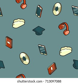 E-education color outline isometric pattern