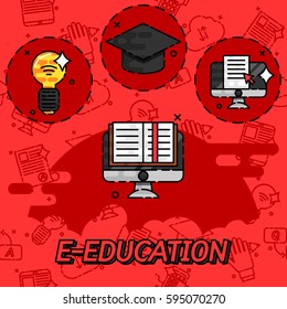 E-education flat concept icons