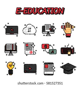 E-education flat icons set