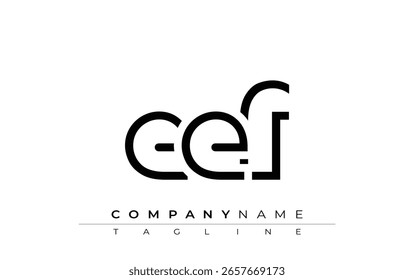 Abstraktes EEF-Briefdesign. Modernes Business-Logo-Design mit abstrakter Typografie und zeitgenössischem Stil