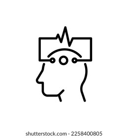 EEG: human head with electrodes thin line icon. Medical research. Diagnostic of brain activity. Modern vector illustration.