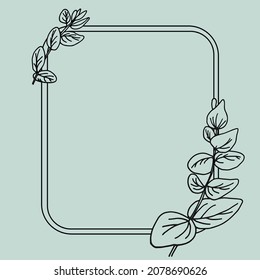 Eegant rectangular frame with eucalyptus for greeting cards, invitations and covers. Vector isolated illustration.