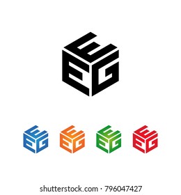 EEG,EGE,GEE letters Logo Initial Template.Modern Style. Hexagon concept.Black,Blue,Orange,Green,Red color on white background