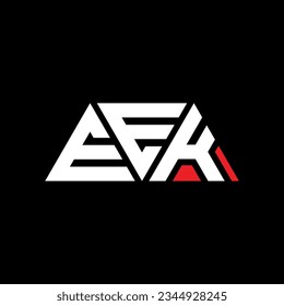 EEK triangle letter logo design with triangle shape. EEK triangle logo design monogram. EEK triangle vector logo template with red color. EEK triangular logo Simple, Elegant, and Luxurious design.