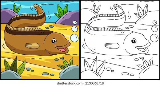 Eel Coloring Page Colored Illustration