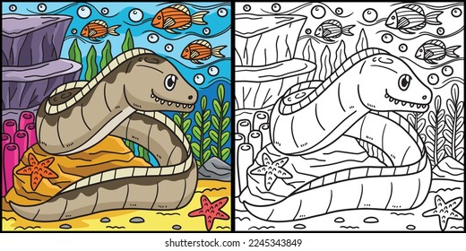 Eel Coloring Page Colored Illustration