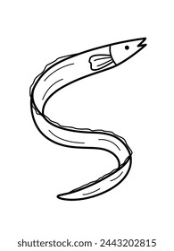 Eel doodle icon. Vector illustration fish of river and marine life. Isolated on white, delicacies seafood.