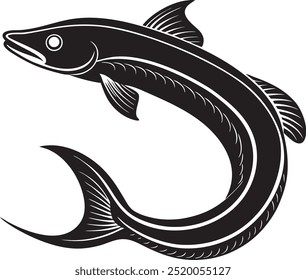 Vetor de silhueta de peixe-enguia com fundo branco 