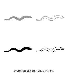 Eel fish snake shape seafood concept set icon grey black color vector illustration image solid fill outline contour line thin flat style