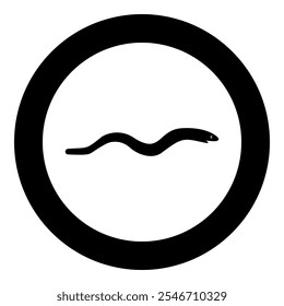 Eel fish snake shape seafood concept icon in circle round black color vector illustration image solid outline style