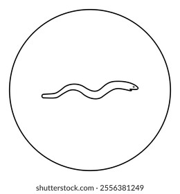 Eel fish snake shape seafood concept icon in circle round black color vector illustration image outline contour line thin style